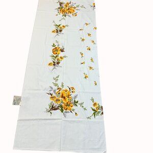 VTG Sun Glo Autumn Tablecloth Core Hand Printed Yellow Royal Iris Floral 60"80"